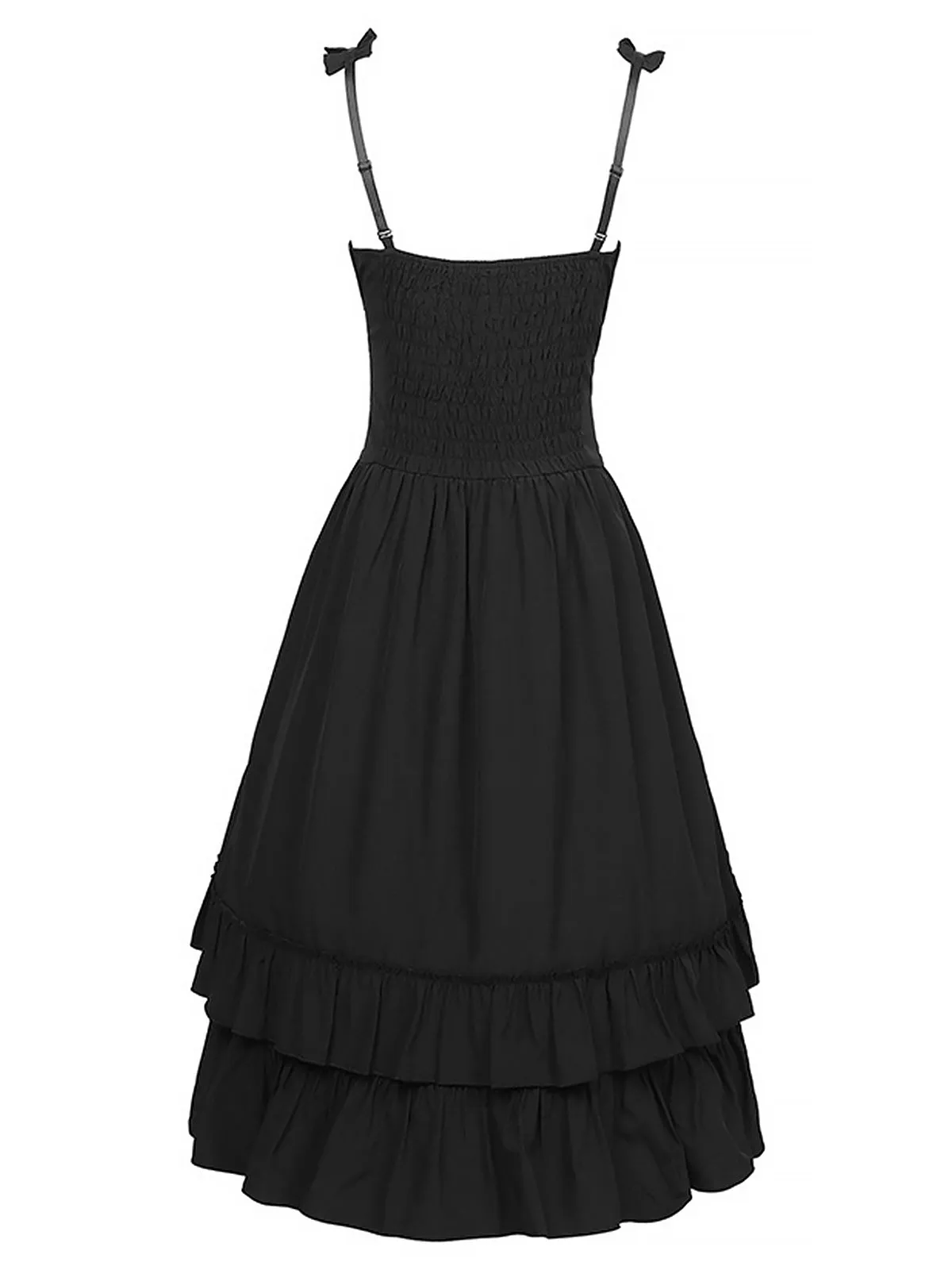 1930s Solid Square Neck Drawstring Layered Dress