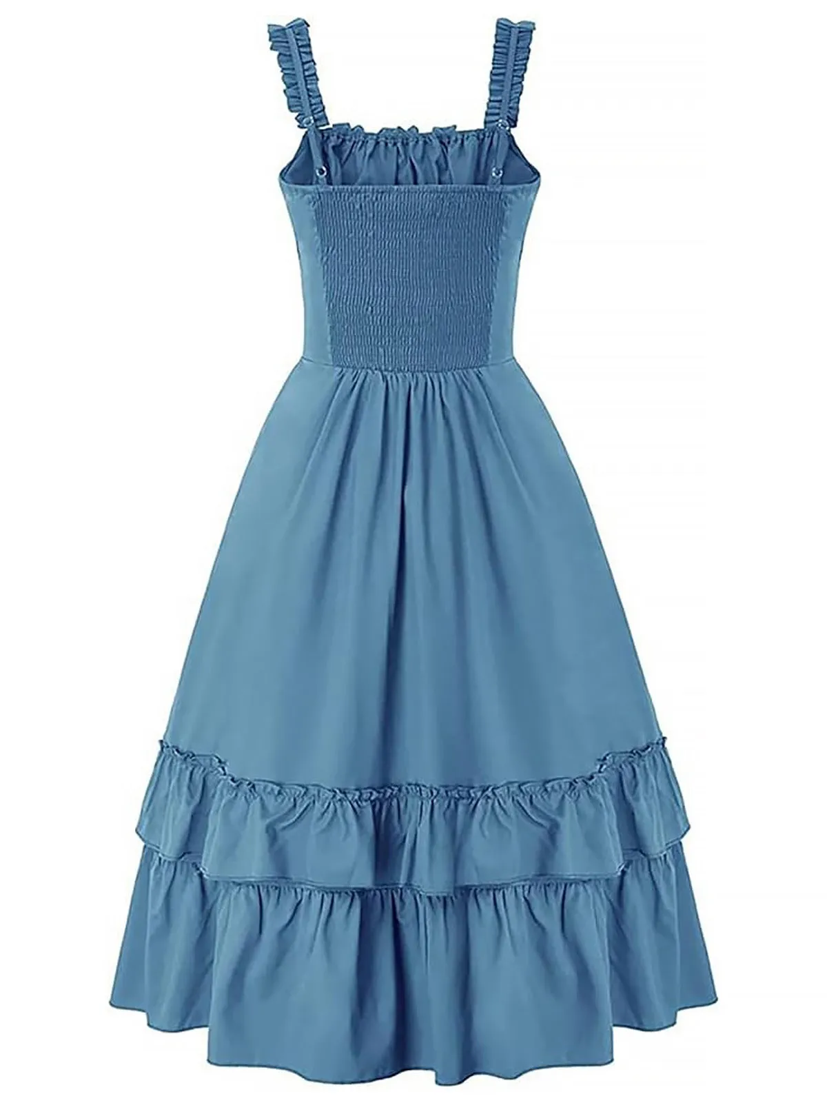 1930s Solid Square Neck Drawstring Layered Dress