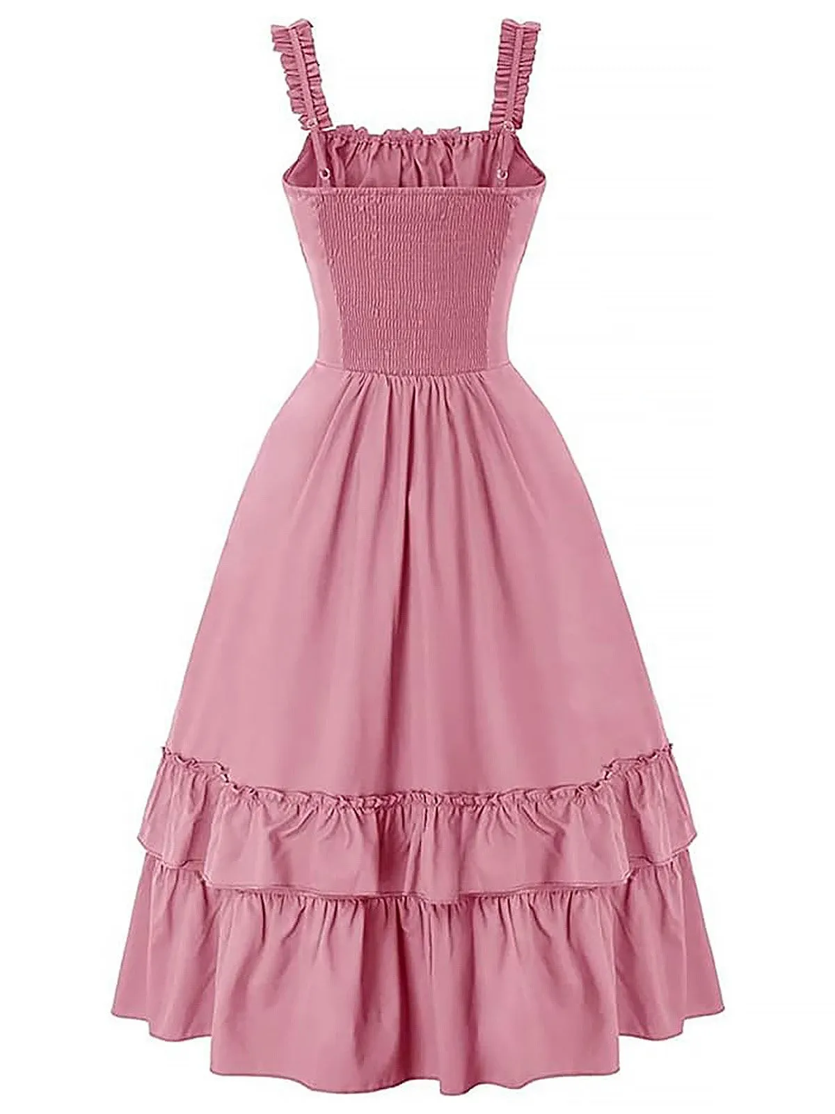 1930s Solid Square Neck Drawstring Layered Dress