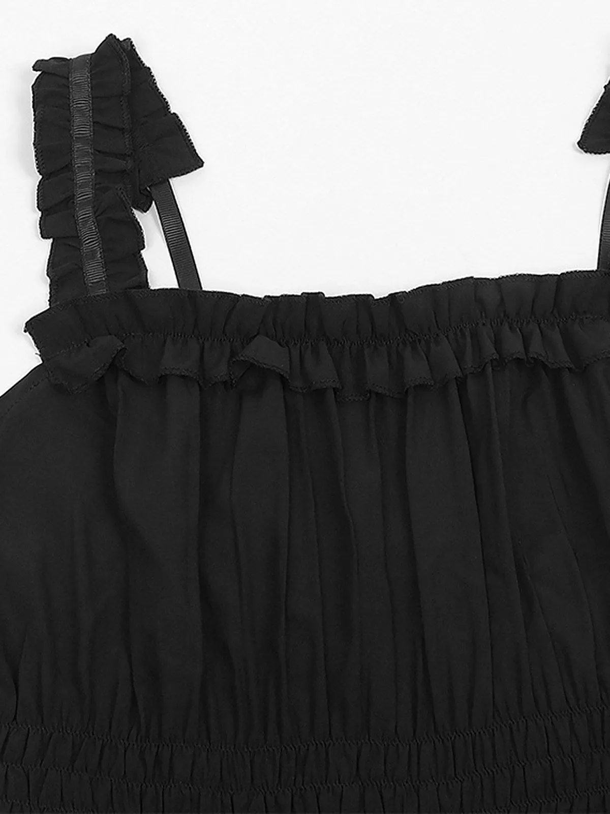 1930s Solid Square Neck Drawstring Layered Dress