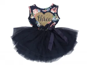 3rd Birthday Dress - Floral Heart (Sleeveless)