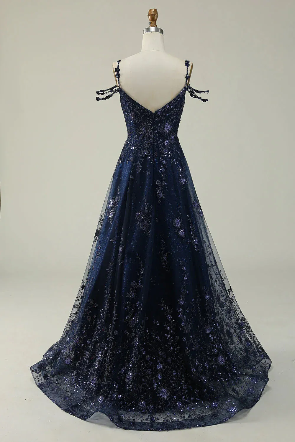 A Line Cold Shoulder Floor Length Backless Prom Dress
