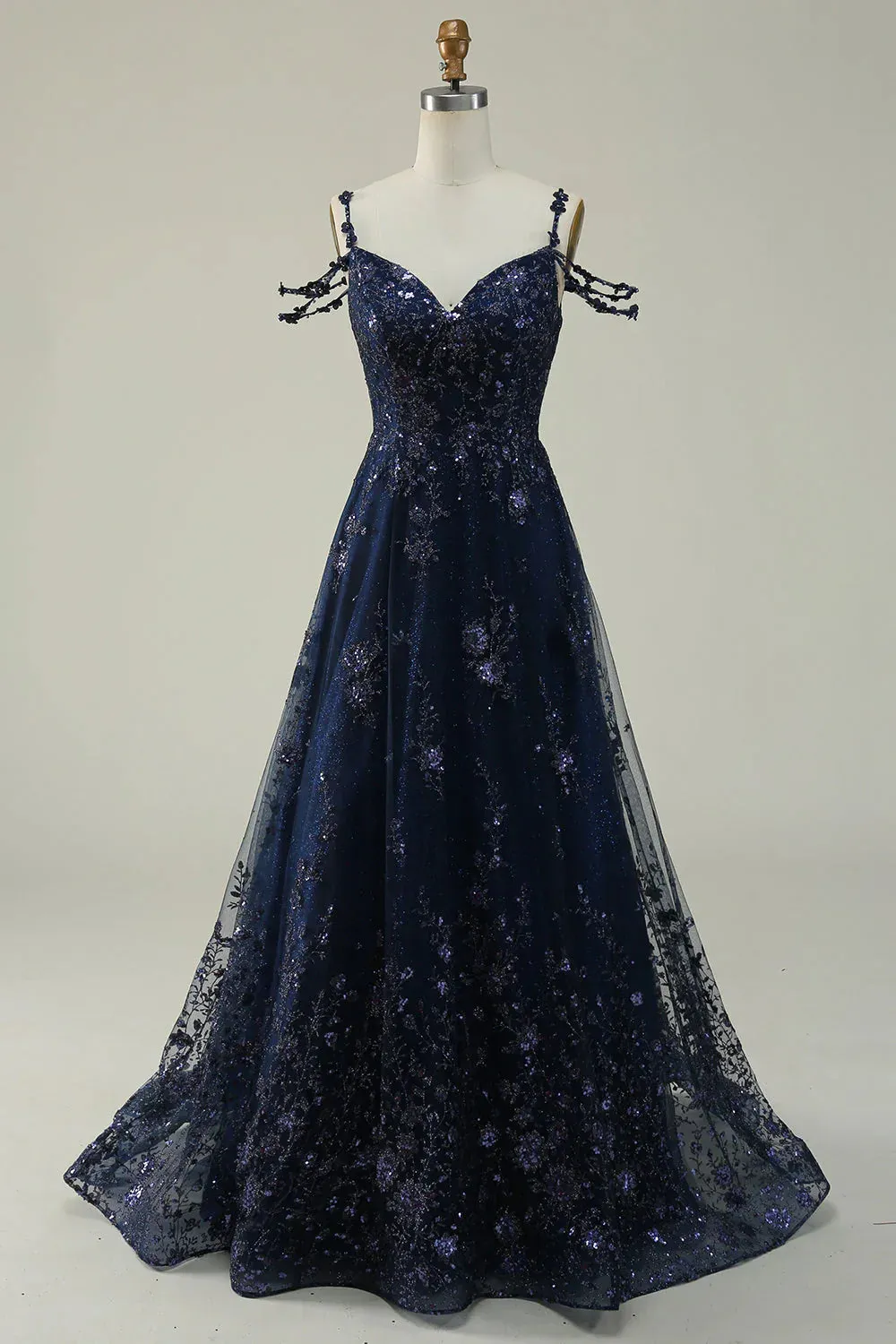 A Line Cold Shoulder Floor Length Backless Prom Dress
