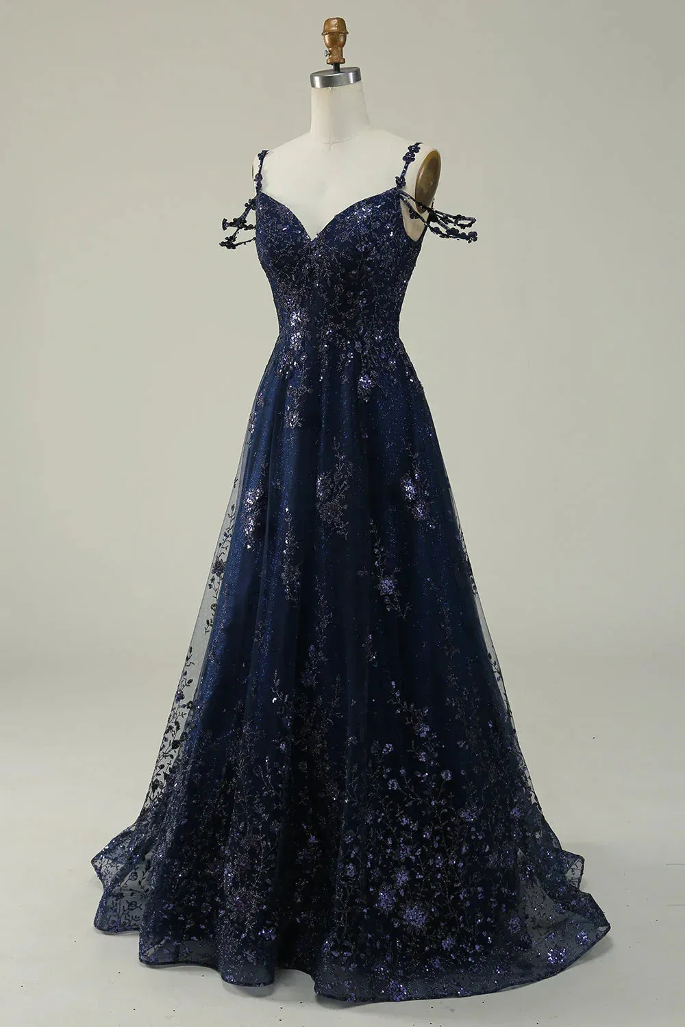 A Line Cold Shoulder Floor Length Backless Prom Dress