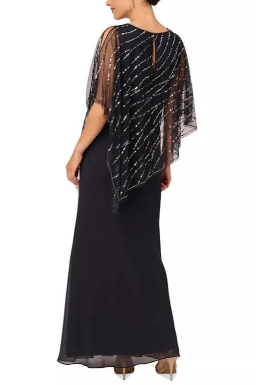 Adrianna Papell Sleeveless V-Neck Beaded Popover Chiffon Gown