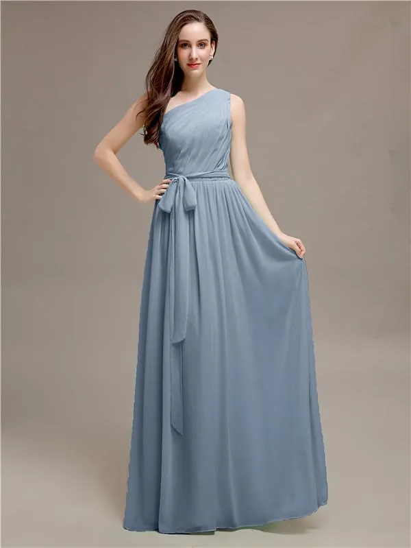 Beautiful A-line One-Shoulder Sleeveless Floor-Length Bridesmaid Dresses