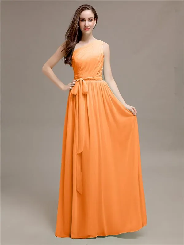 Beautiful A-line One-Shoulder Sleeveless Floor-Length Bridesmaid Dresses