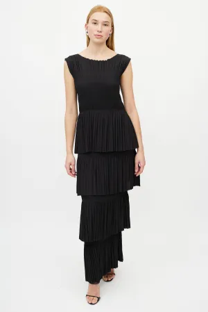 Black Aramon Ruched Tiered Dress