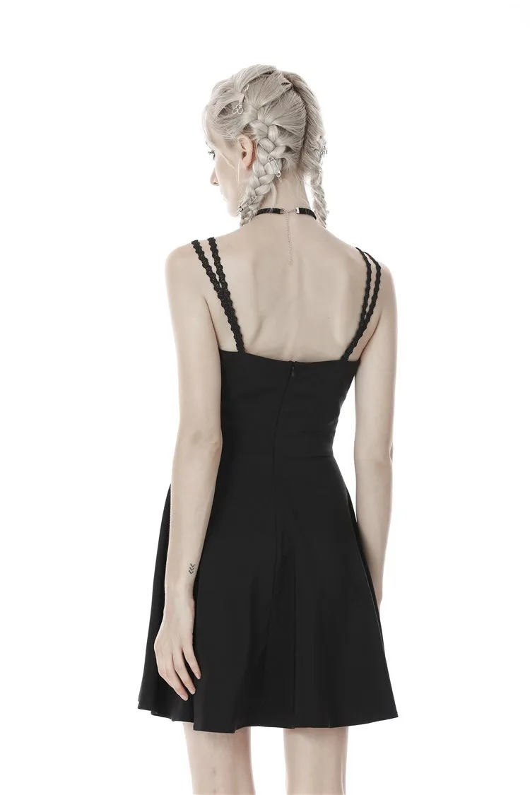 Blakc bandage waist flower strap dress DW424
