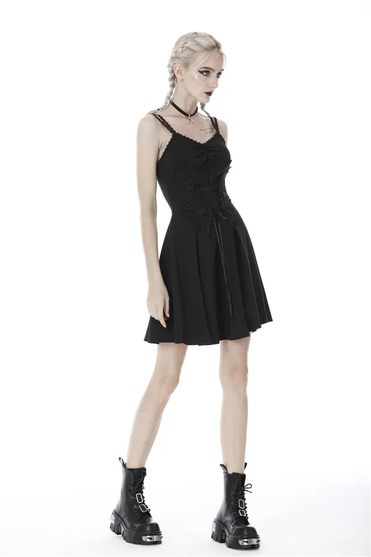 Blakc bandage waist flower strap dress DW424