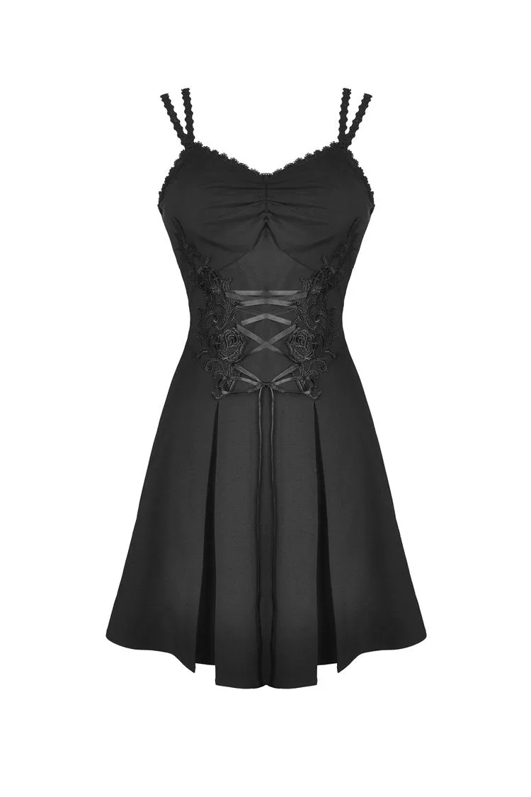 Blakc bandage waist flower strap dress DW424