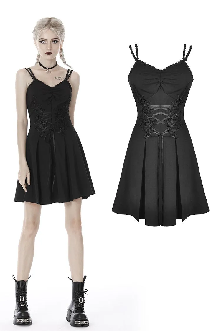 Blakc bandage waist flower strap dress DW424