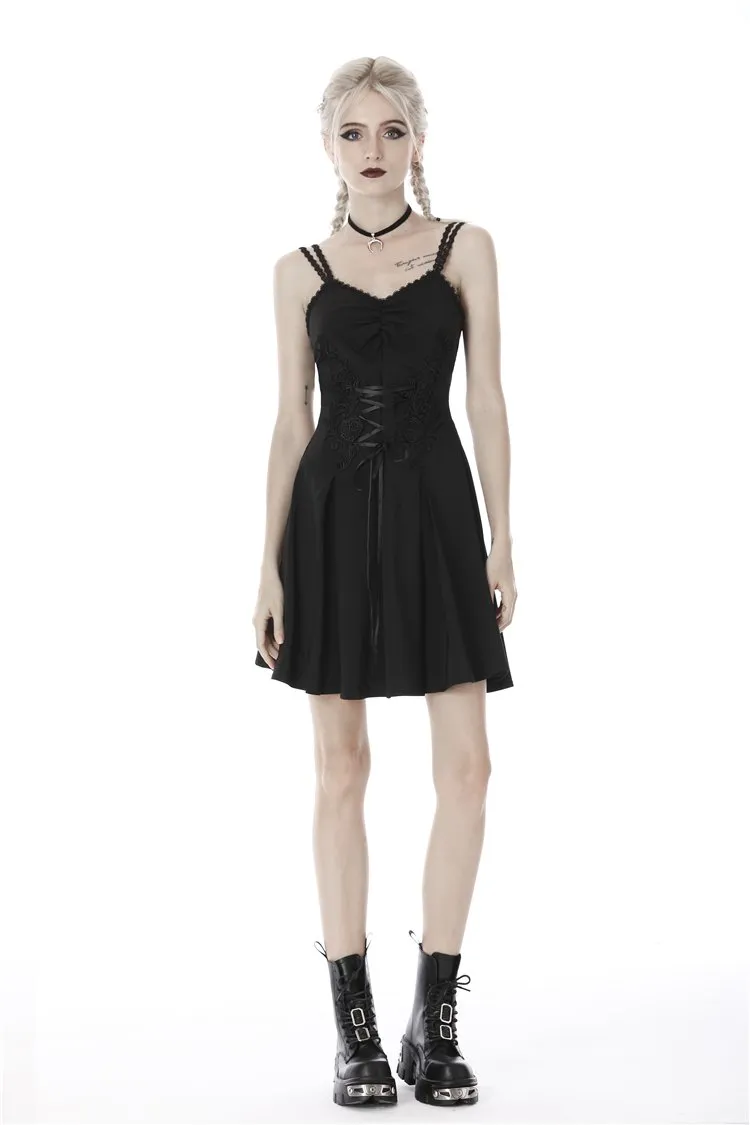 Blakc bandage waist flower strap dress DW424