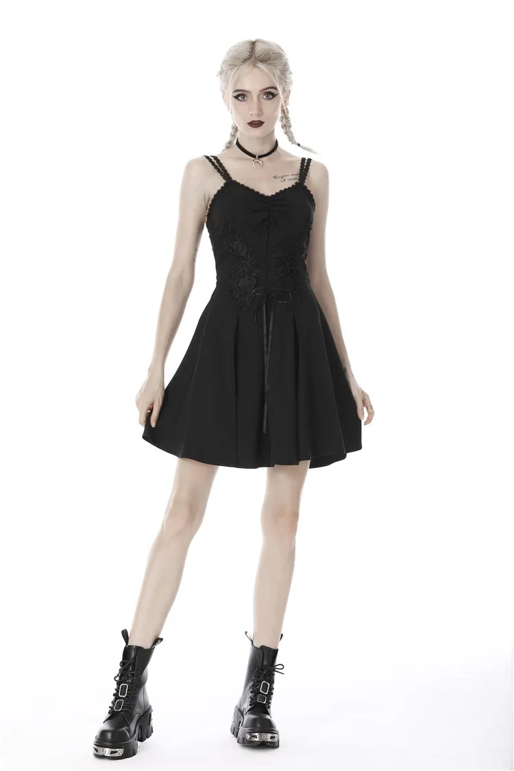 Blakc bandage waist flower strap dress DW424