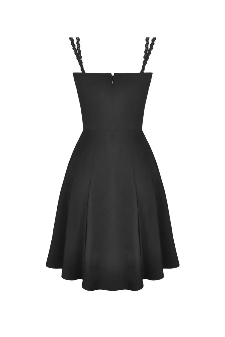 Blakc bandage waist flower strap dress DW424