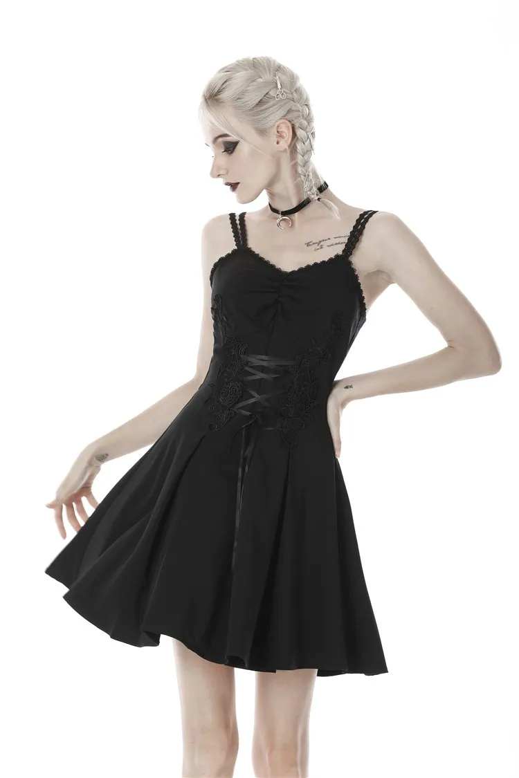 Blakc bandage waist flower strap dress DW424