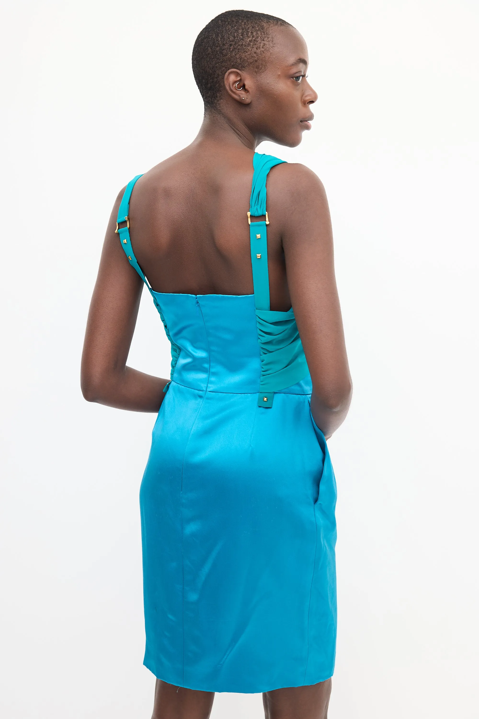 Blue & Green Silk Colourblock Dress