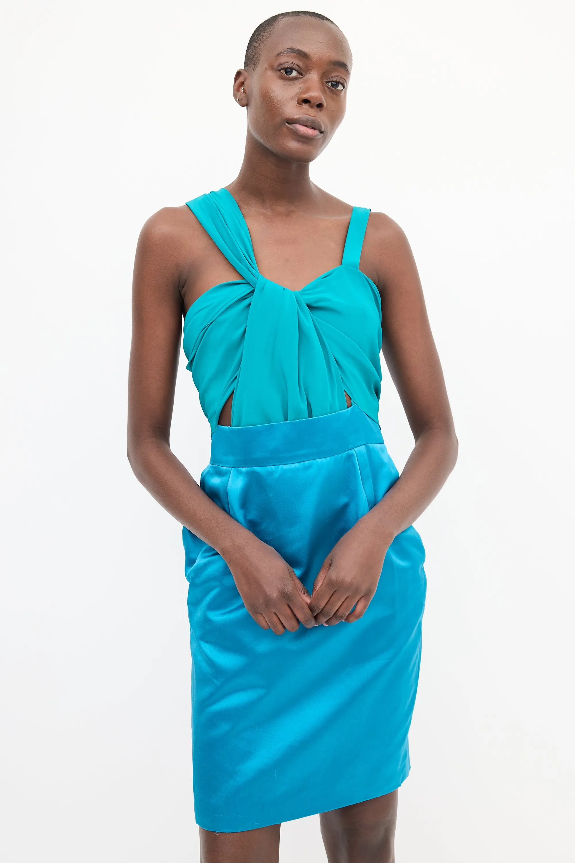 Blue & Green Silk Colourblock Dress