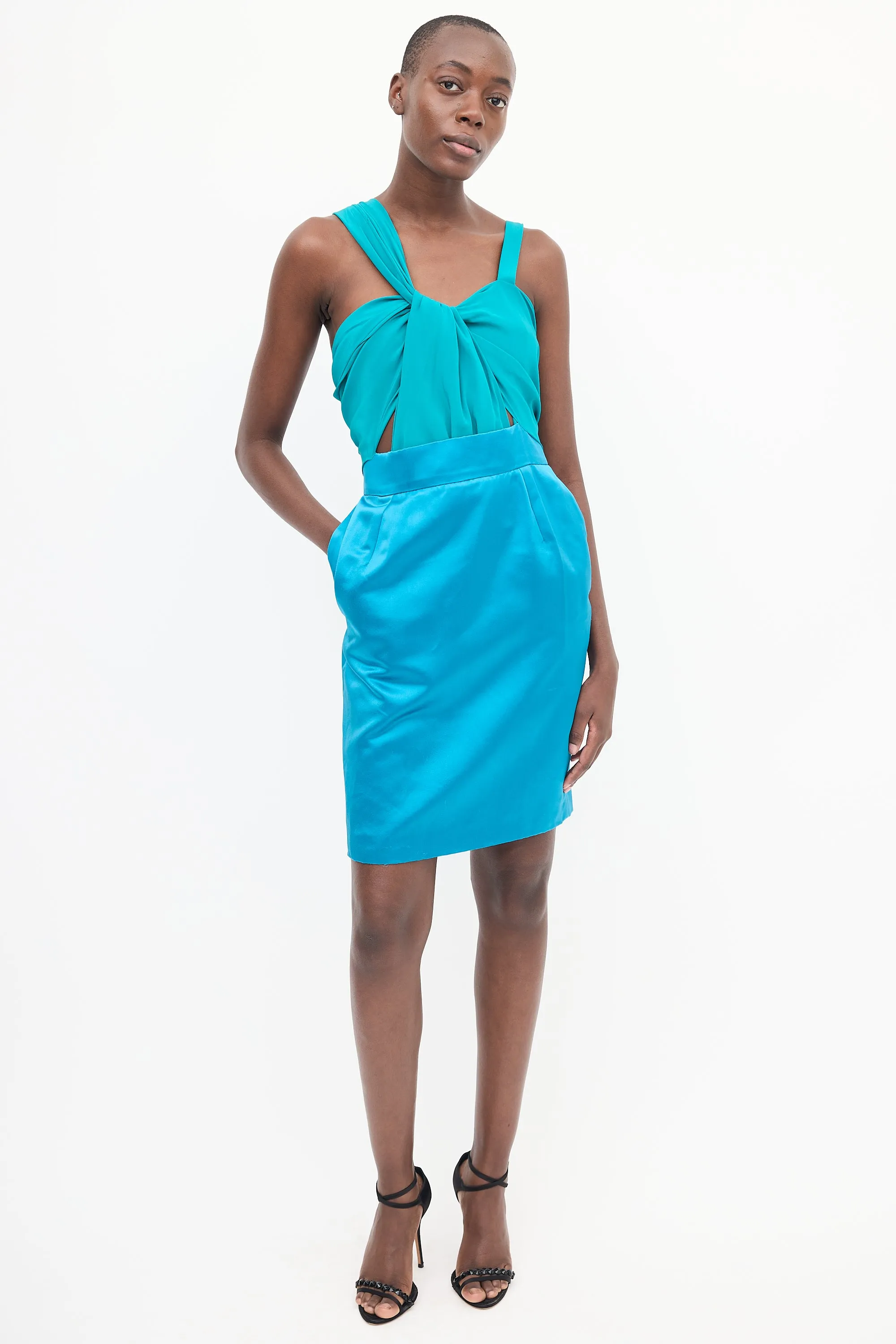Blue & Green Silk Colourblock Dress