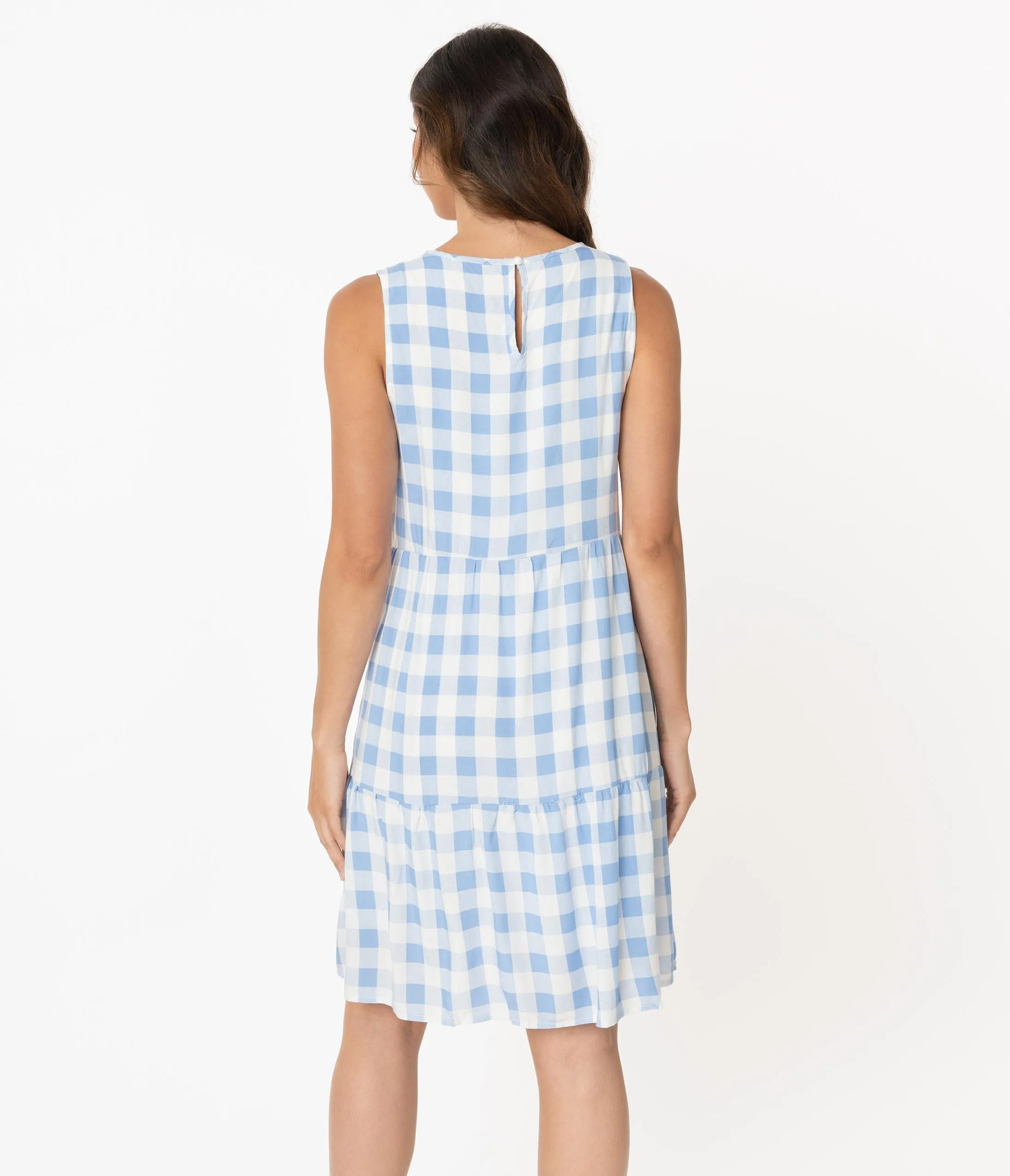 Blue & White Gingham Casual Tunic Dress