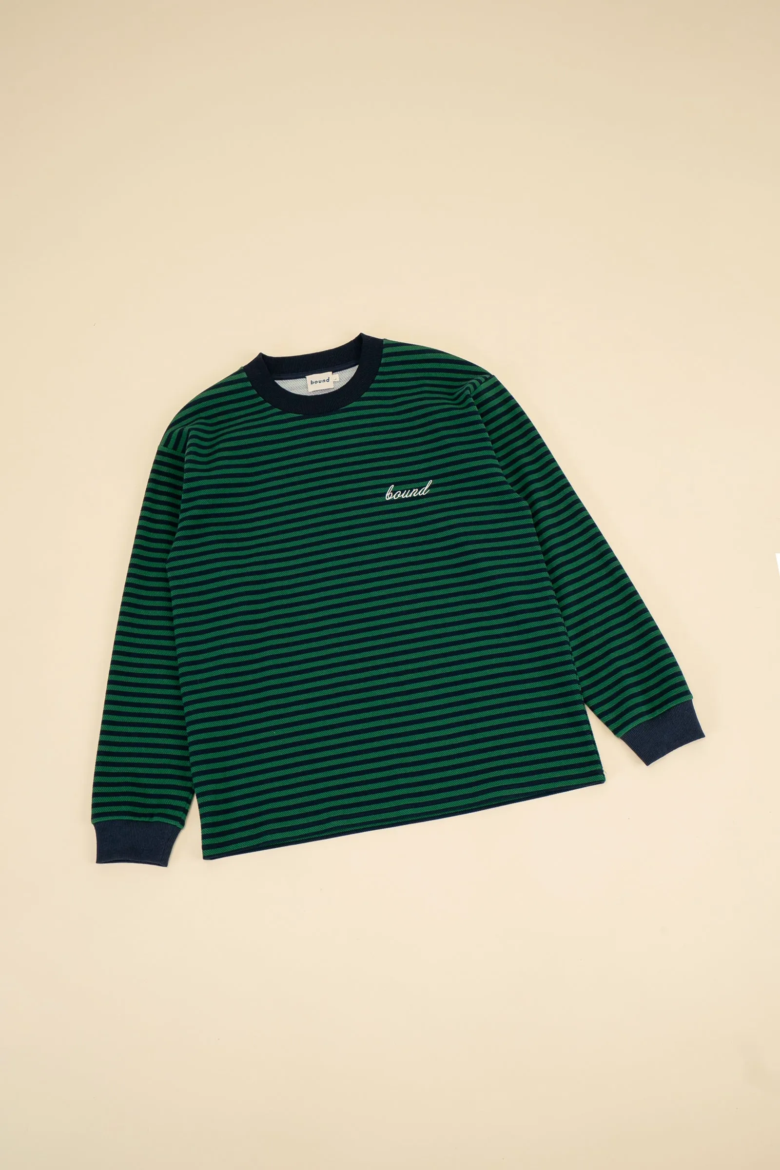 bound Navy & Green Textured Stripe LS Tee
