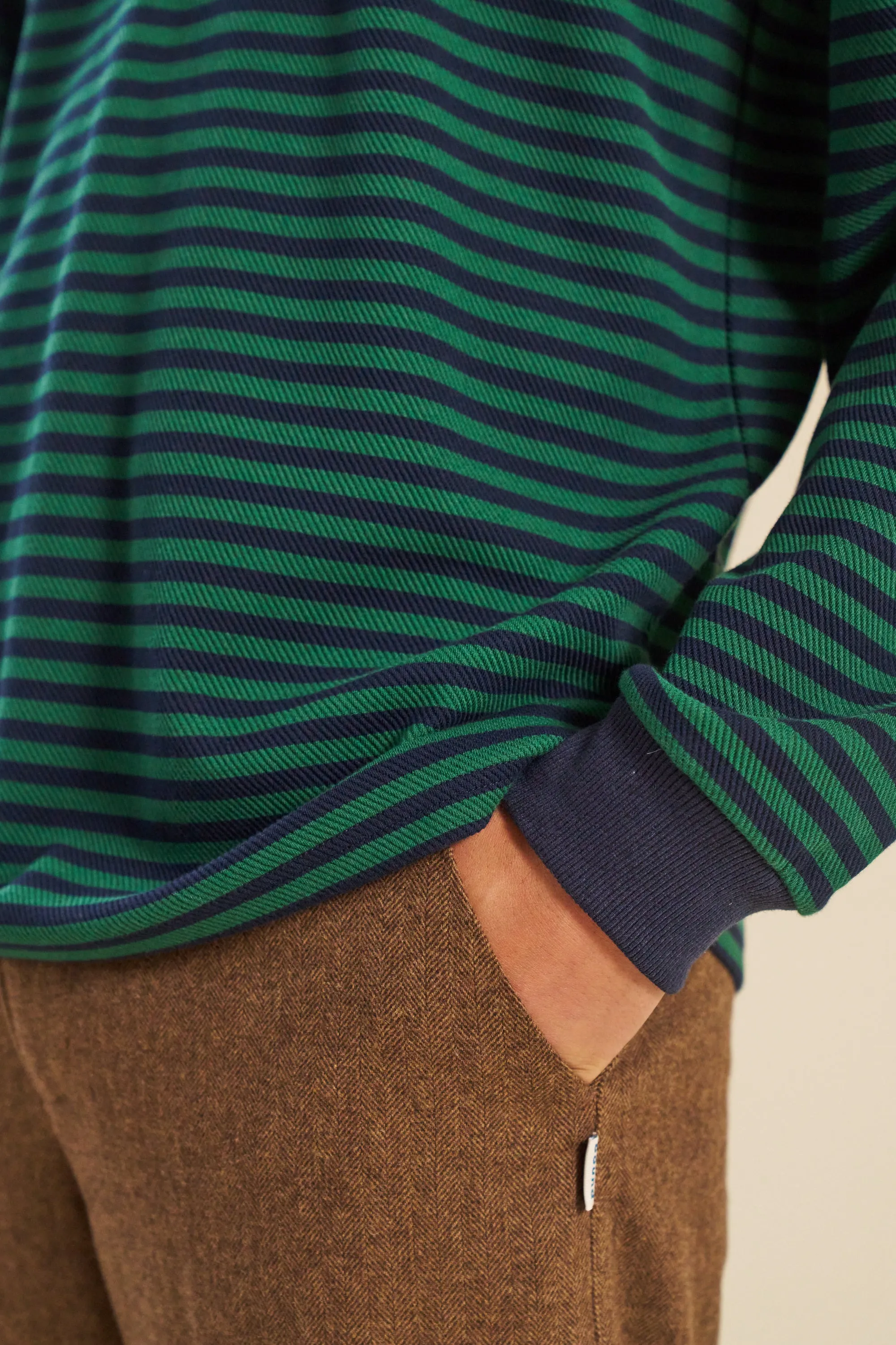 bound Navy & Green Textured Stripe LS Tee
