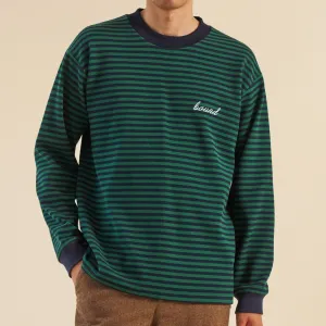 bound Navy & Green Textured Stripe LS Tee