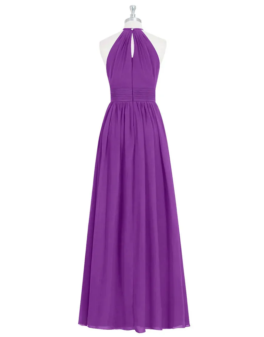 Bridesmaid Dress A-Line Floor Length Halter Neckline Chiffon