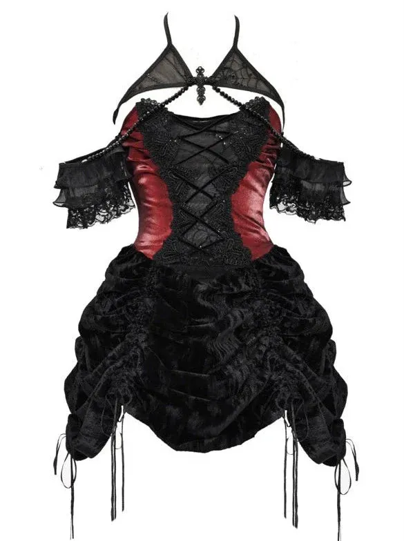 Bustier Gothic Neck Spider Drawstring Velvet Dress Halter