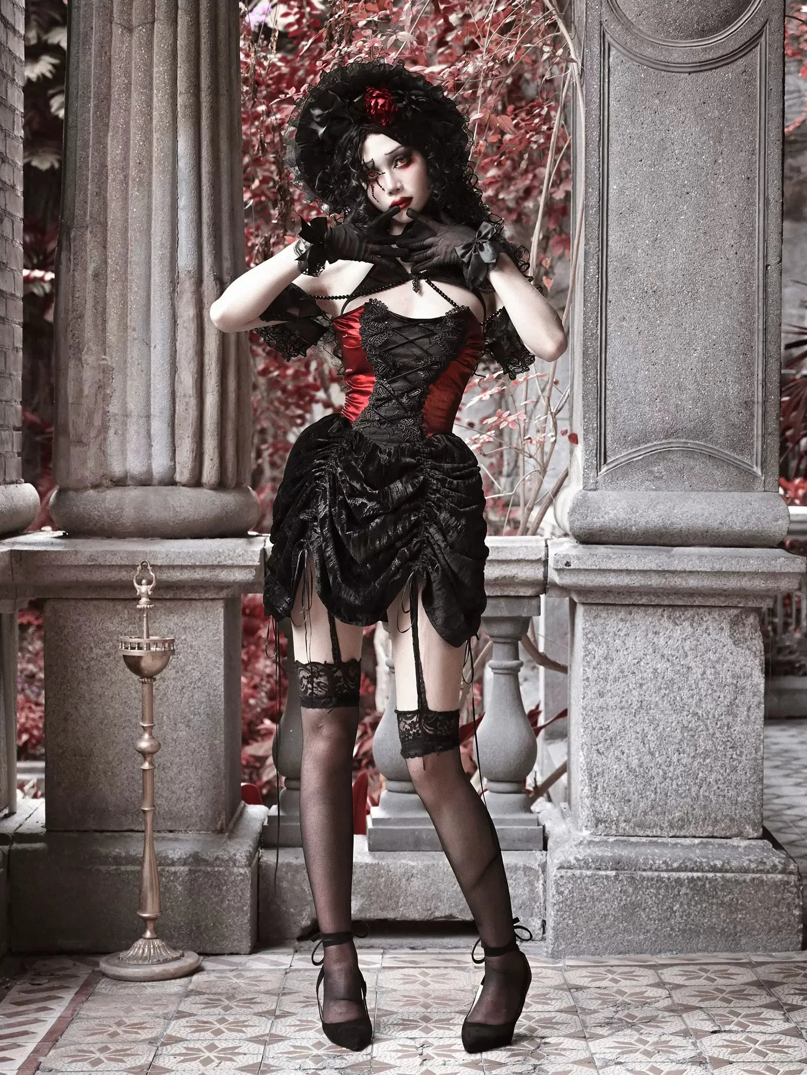 Bustier Gothic Neck Spider Drawstring Velvet Dress Halter
