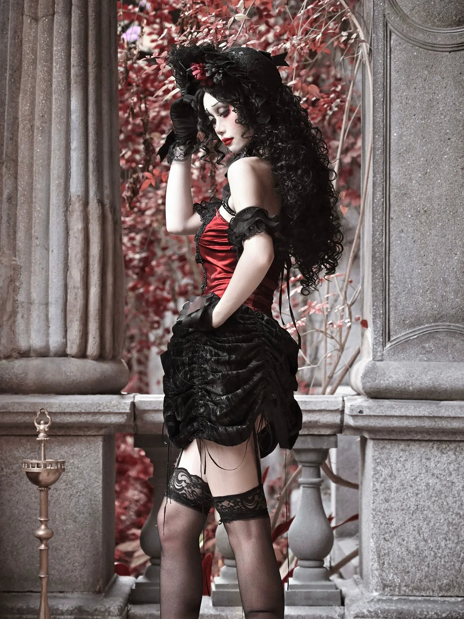 Bustier Gothic Neck Spider Drawstring Velvet Dress Halter