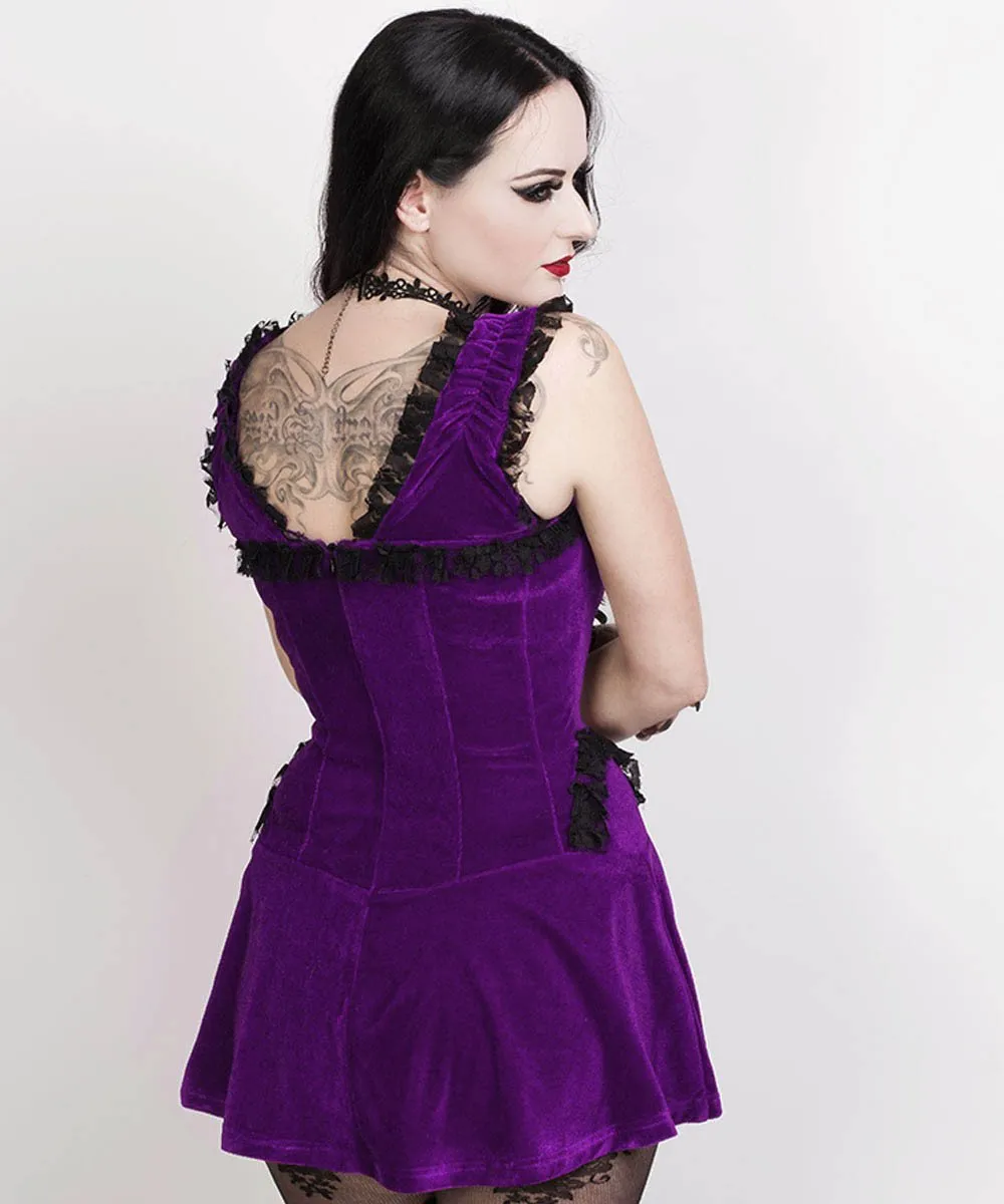 Camelia Halter Burlesque Dress in Purple Velvet