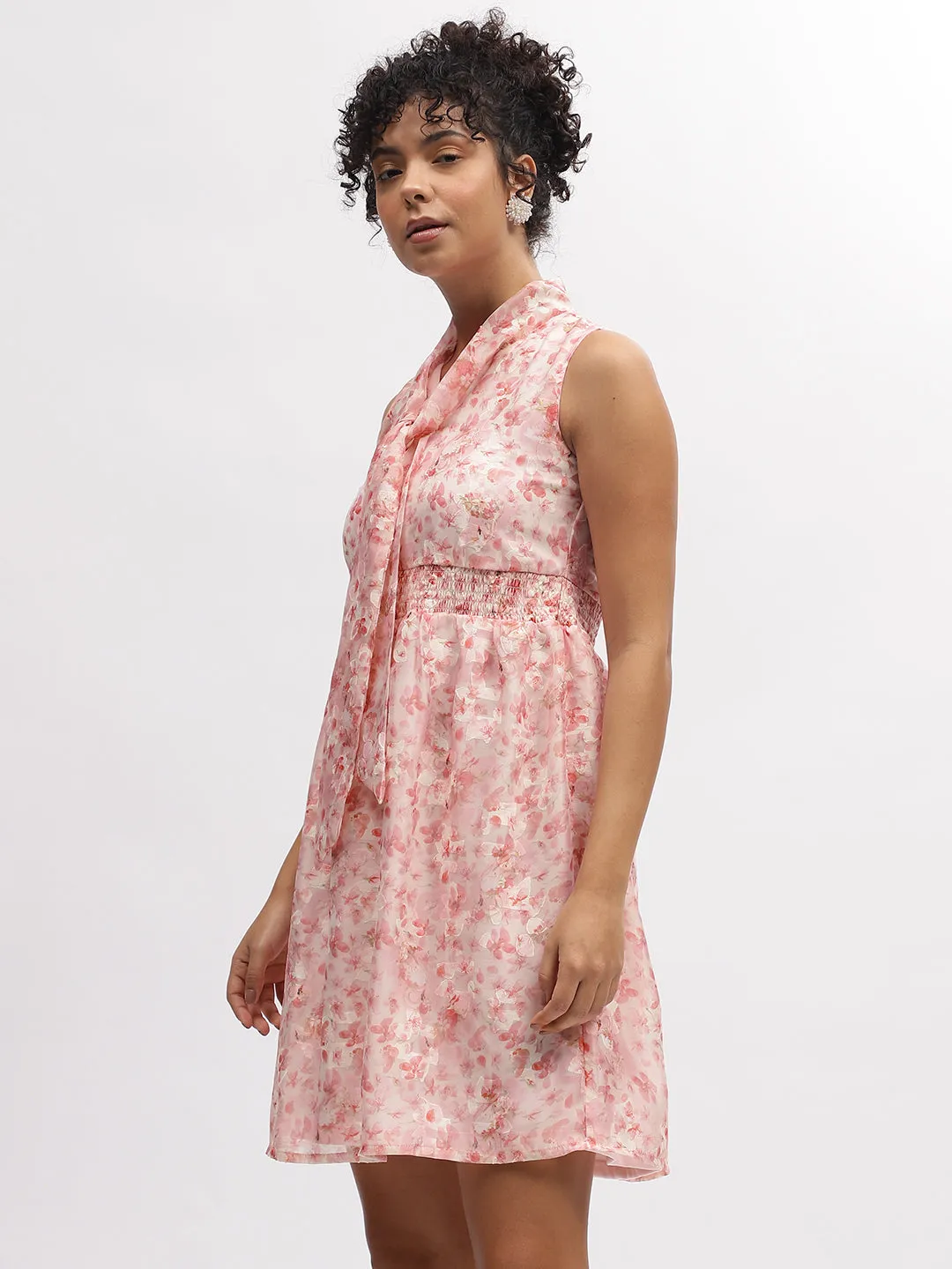 Centre Stage Women Multi Printed Tie-Up Sleeveless Dress