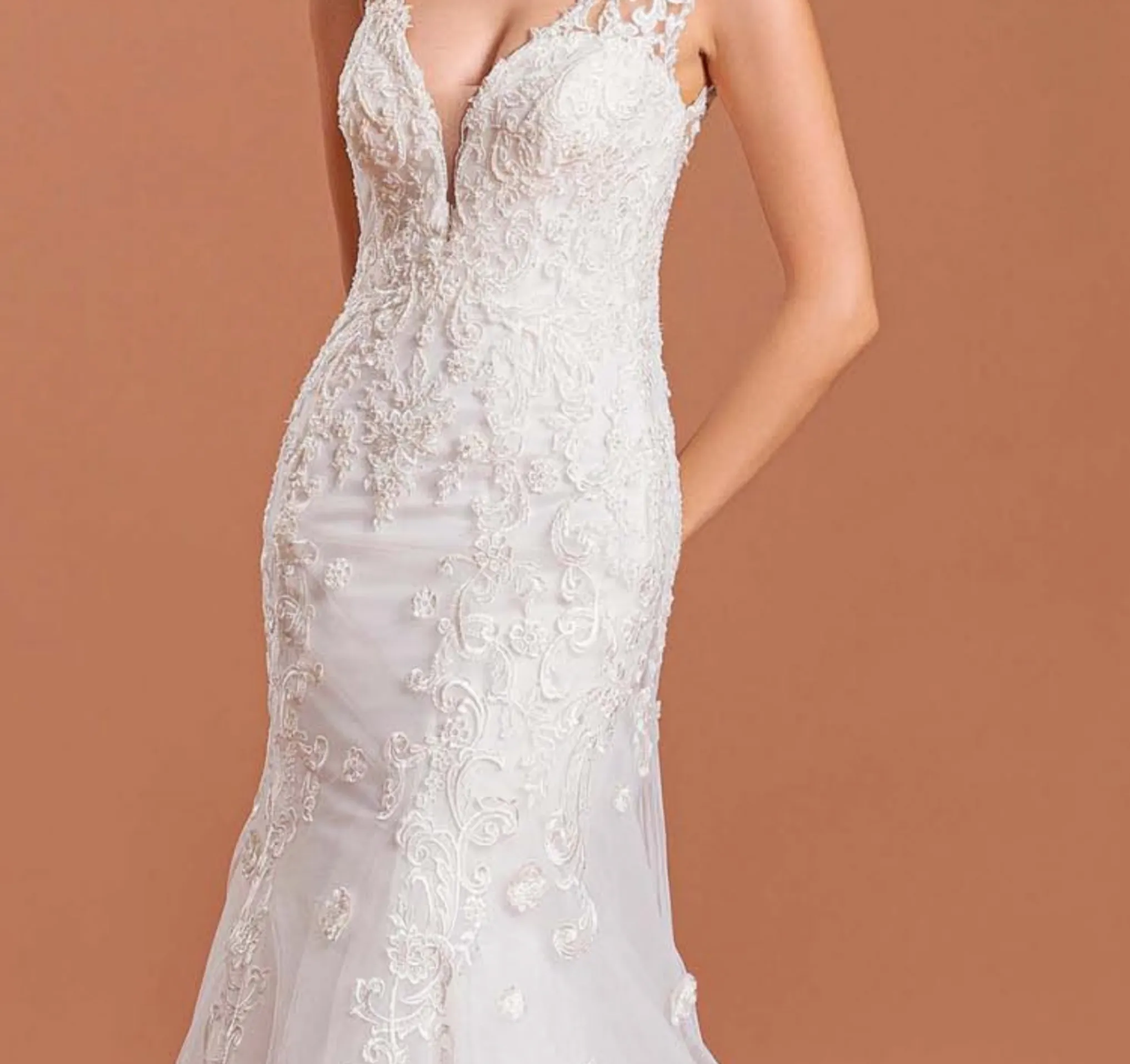 Classic Trumpet with Plunge V Front Wedding Bridal Dress