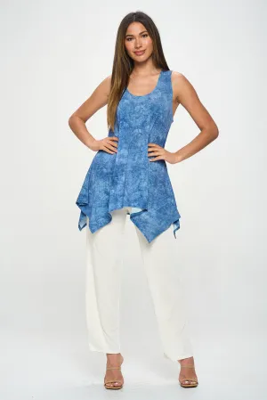Denim Print HIT Shark Bite Hem Tank- 2057HT-TRD1-D003