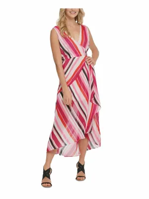 DKNY Women's Pink Striped Sleeveless Sheath Midi Dress