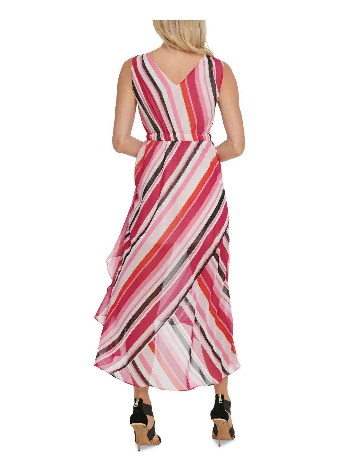 DKNY Women's Pink Striped Sleeveless Sheath Midi Dress