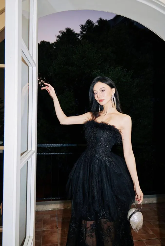 DOLLY Elegant Sleeveless Feather Tube Top Embroidery Long Tutu wedding Dress-KYLIE