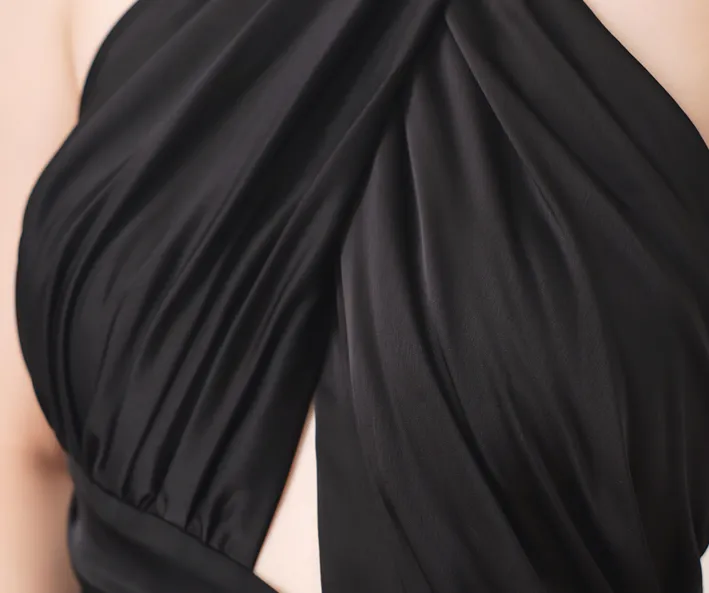 DOLLY Luxury Black Swan Cross Feather Halterneck Backless Date Dress-PRAGYA