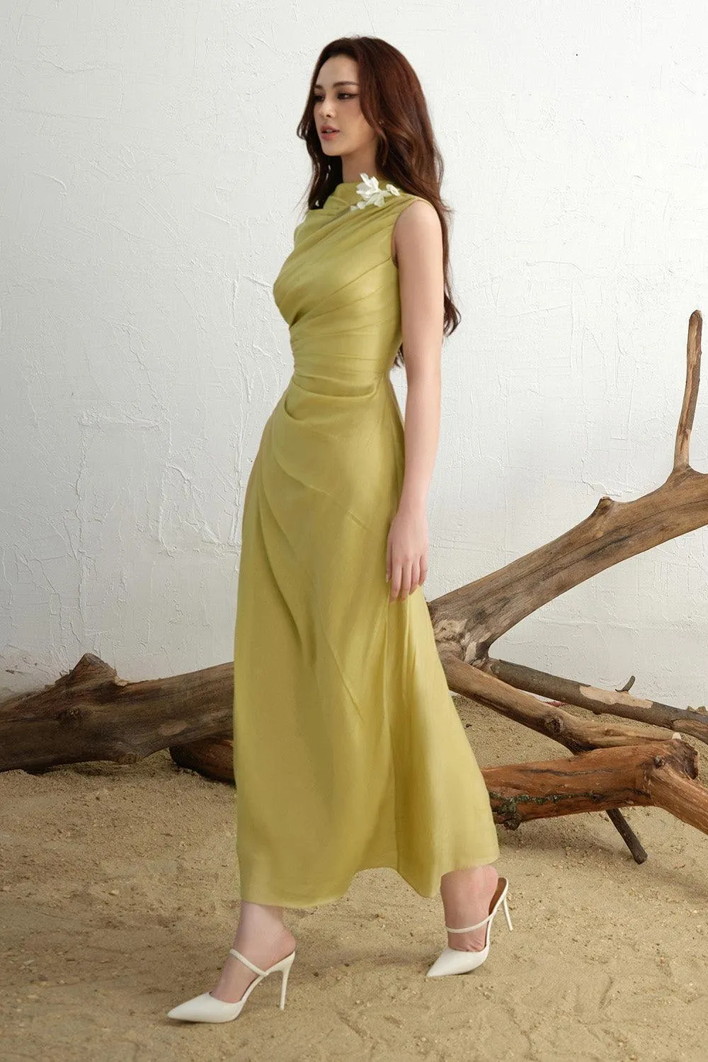 Dona A-line Sleeveless Silk Chiffon Floor Length Dress