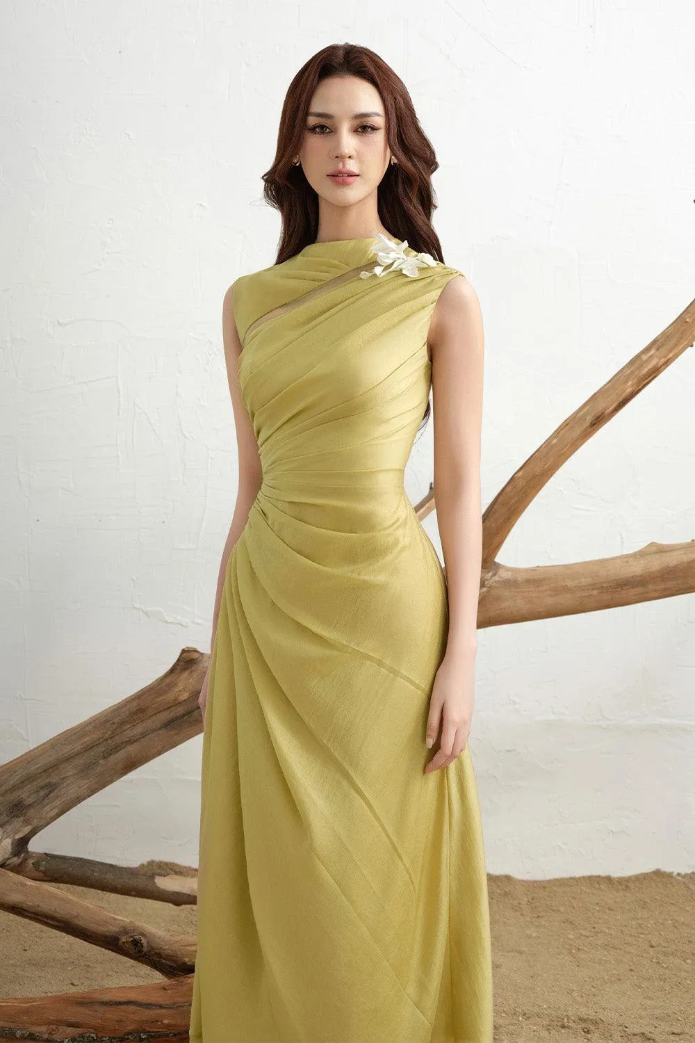 Dona A-line Sleeveless Silk Chiffon Floor Length Dress