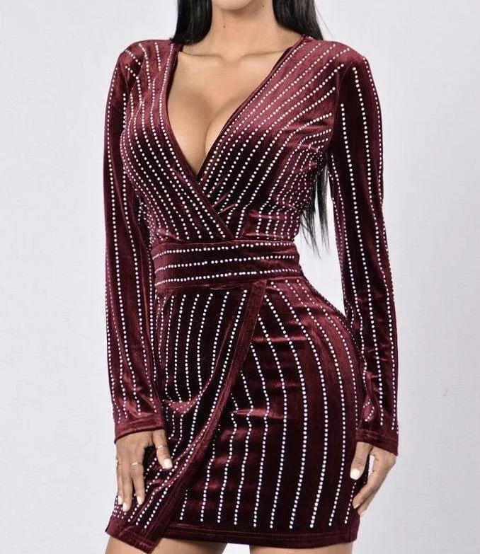 Dripping In Diamonds Plunging V Neck Velvet Dress