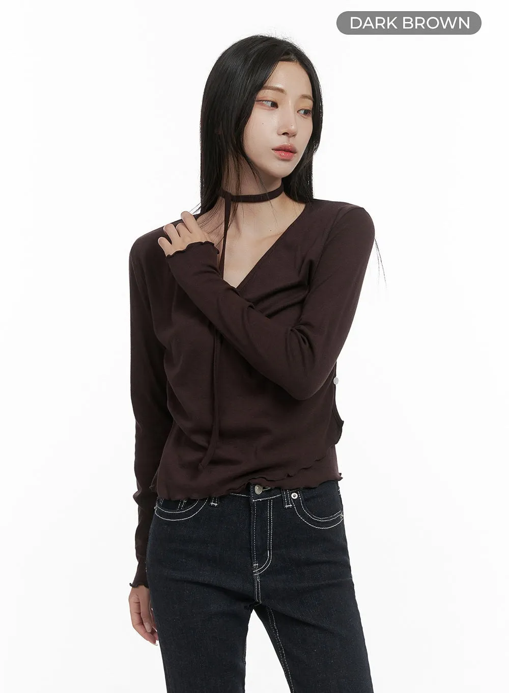 Elegant Buttoned Wrap Long Sleeve Top CS430