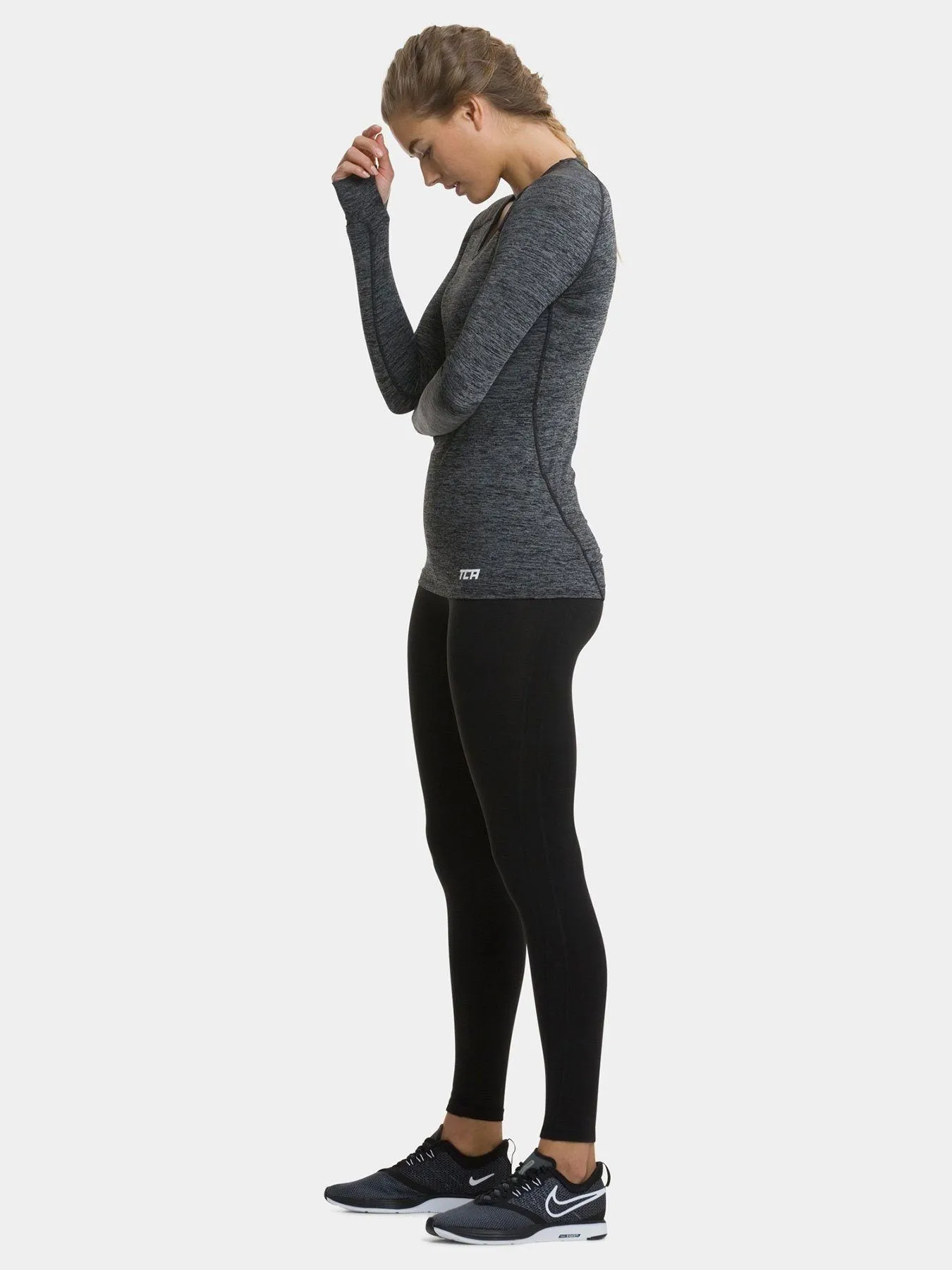 Elle Long Sleeve V Neck Top For Women With Thumbholes