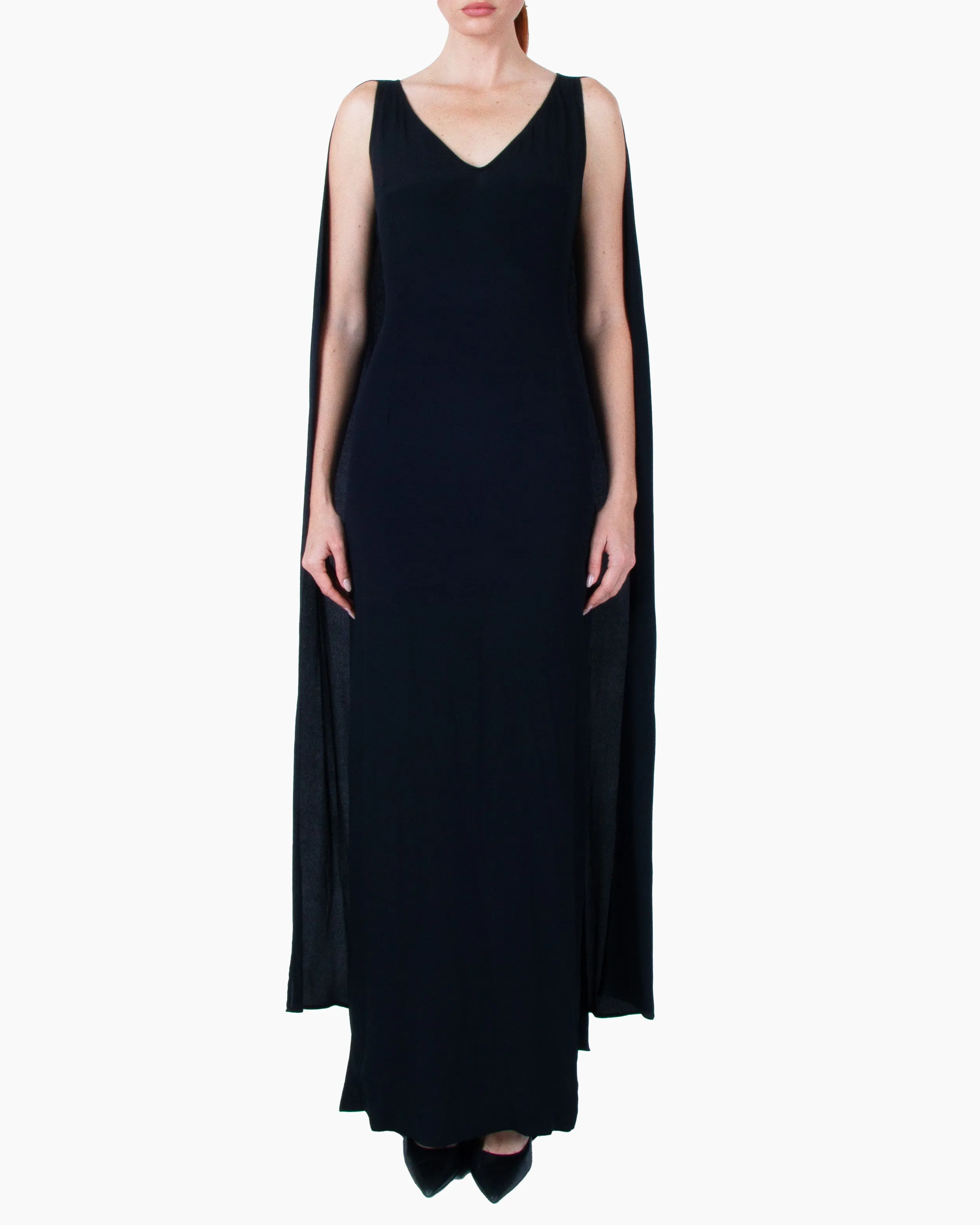 GIA STUDIOS Black Satin Organza Gown