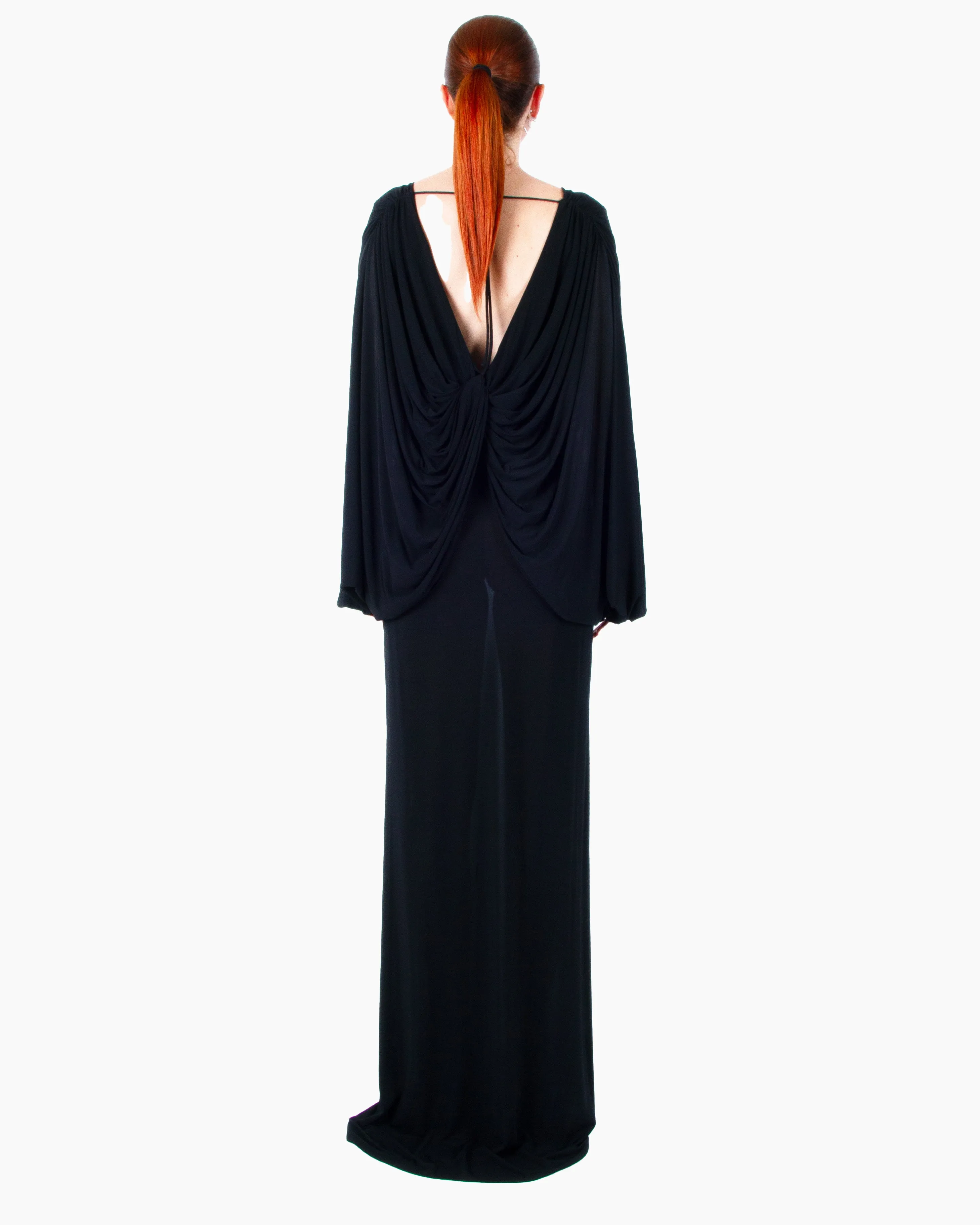 GIA STUDIOS Black Satin Organza Gown