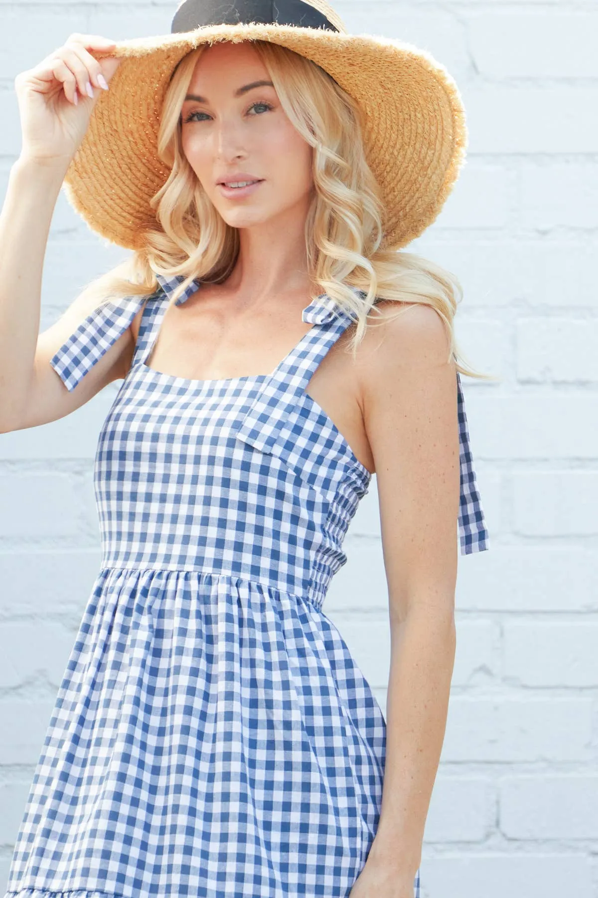 Gingham Ribbon Tie Tiered Maxi Dress