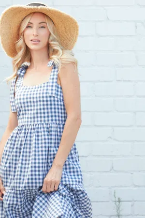 Gingham Ribbon Tie Tiered Maxi Dress