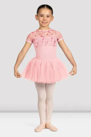 Girls Belle Floral Cap Sleeve Tutu Dress Candy Pink