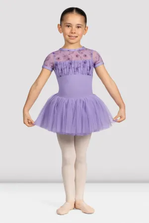Girls Belle Floral Cap Sleeve Tutu Dress Lilac